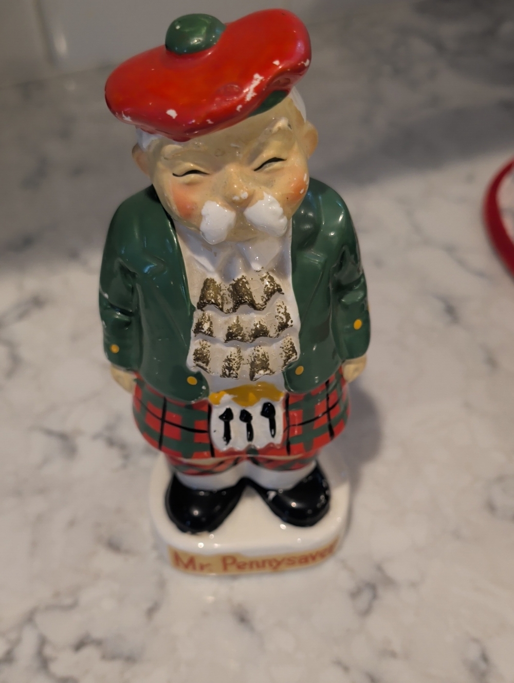 Vintage Ceramic Scottish Gentleman Bank  in Red & Green 1965